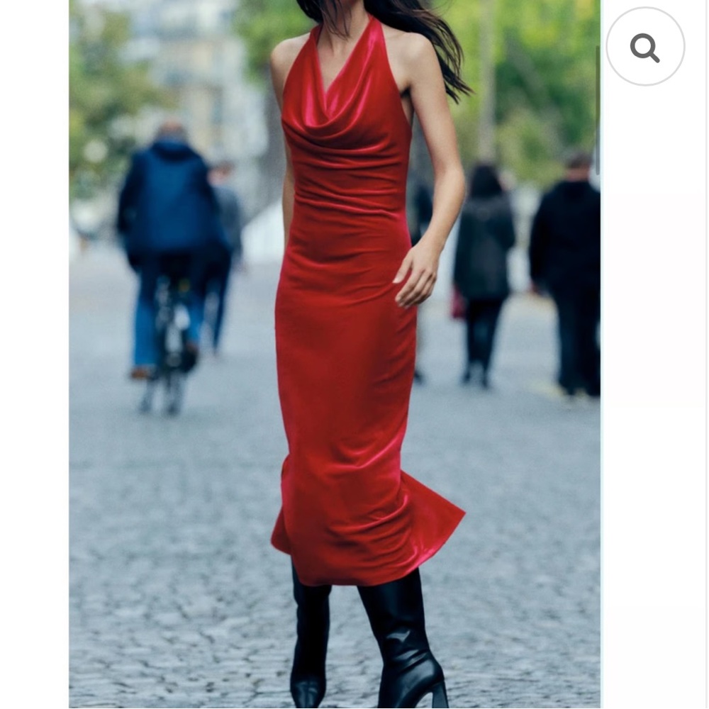 Zara Scarlet Velvet Midi Dress